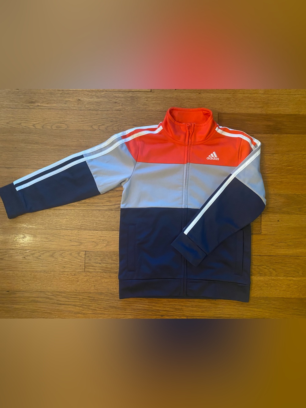 Adidas Kids Navy, Gray & Orange Colorblock Track Jacket